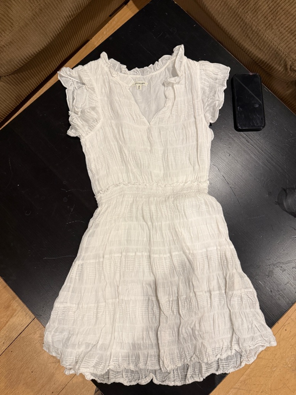 Max Studio White Ruffled Neck Mini Dress